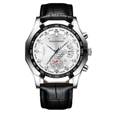 Men Quartz Watch With Faux Leather Strap Big Dial Date Calendar Business Casual Fashion Wristwatch Alloy Case