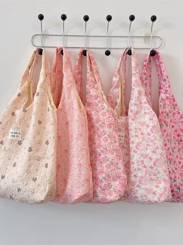 Shoulder Bag Polyester Seersucker Crinkle Texture Sweet Cartoon Bear Rabbit Print Korean Style Tote For Daily Use Women