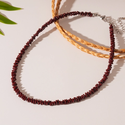 Collana Di Perline In Ossidiana Rossa Retrò Acciaio Inossidabile Catena Clavicola Pietra Irregolare Gioielli Stile Etnico