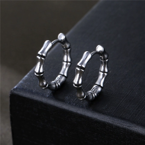 Bambus Gelenk Creolen 316L Edelstahl Retro Vintage Huggie Ohrringe Für Herren Damen Punk Schmuck