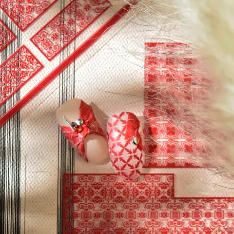 5D Relief Nail Art Stickers Red Snowflake Knitted Texture Festive DIY Manicure Decor Japanese Style Adhesive Decals