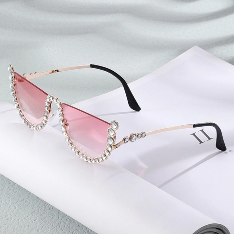 Occhiali Da Sole Cat Eye Con Strass Montura In Metallo UV400 Lenti Sfumate Moda Lusso Per Donna