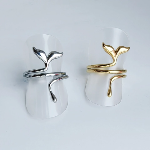 Walvisstaart Open Ring Roestvrij Staal Wikkel Spiraal Visstaart Minimalistische Retro Oceaan Stijl Gepolijste Verstelbare Sieraden