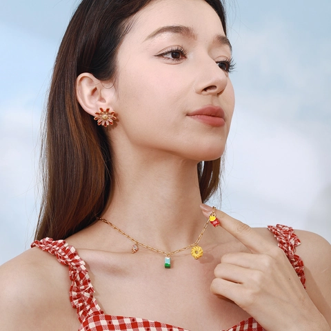 Enamel Food Pendant Necklace 18K Gold Plated Stainless Steel French Fries Pizza Donut Sweet Clavicle Chain Jewelry