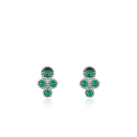 925 Sterling Zilveren Oorknopjes Met Groene Smaragd Zirkoon Klaver Geometrische Mini Elegante Mode Sieraden Voor Dames