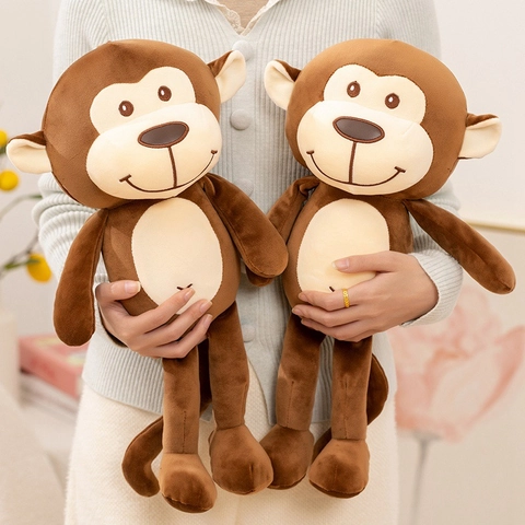 Simpatico Peluche Scimmia Morbido Animale Di Stoffa Bambola Sorridente Marrone Regalo Per Bambini Decorazione Casa