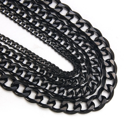 Collier Chaîne À Maillons Cubains Noirs En Acier Inoxydable 304 Plaqué Sous Vide Bijoux Style Hip Hop