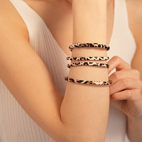 Bracciale Rigido Vintage Maculato Lega Ecopelle Aperto Doppio Strato Braccialetto Gioielli Retrò Geometrici Per Donna