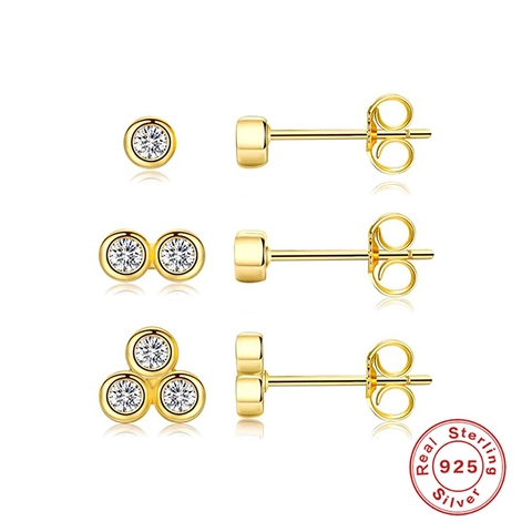 Pendientes de Botón de Circonia de Plata de Ley 925 para Mujer Plateados en Oro y Plata Minimalistas Geométricos Joyería Regalo