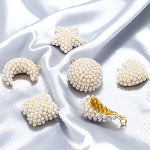 Elegante Ciondolo Cuore Stella Luna Goccia D'acqua Ottone Perla Artificial Simulata Intarsiata Accessori Gioielli Donna DIY