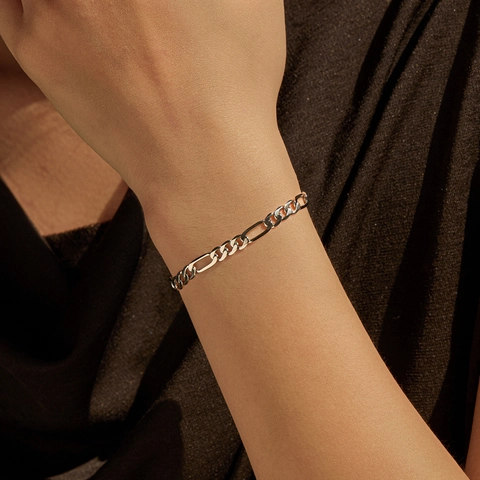 925 Sterling Silver Figaro Chain Bracelet Minimalist Hip Hop Style Unisex High Polished Versatile Jewelry Gift