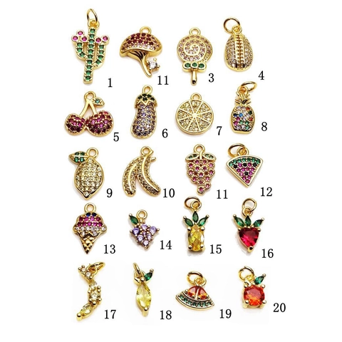 Mini Fruit Food Shaped Charms Copper Zircon Micro Pave Pendants For DIY Necklace Bracelet Jewelry Making Gold Plated