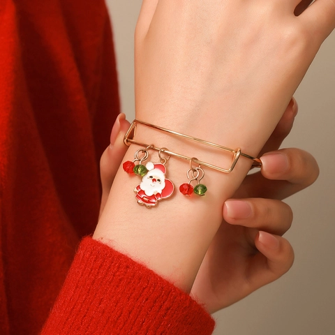 Bracelet Jonc De Noël Charme Réglable En Alliage Émail Renne Père Noël Flocon De Neige Bijoux De Fête