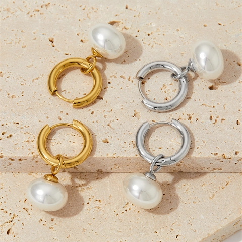 Orecchini A Cerchio In Acciaio Inossidabile Con Pendente Di Perla Artificial Gioielli Geometrici Retrò Per Donne