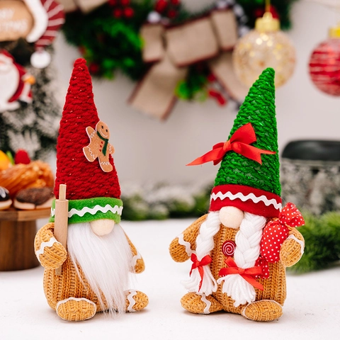 Weihnachten Lebkuchenmann Gnom Ornamente Gestrickte Plüsch Gesichtlose Puppe Feiertag Zuhause Schreibtisch Dekor Rot Grün Hut