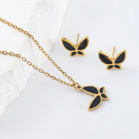 Exquisite Butterfly Stainless Steel Jewelry Set For Women Enamel Butterfly Pendant Necklace And Stud Earrings Fashion Gift