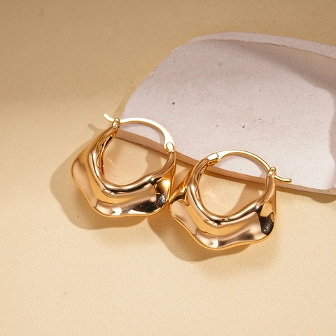 Irregular Hollow Heart Metal Hoop Earrings Geometric Minimalist Chunky Gold Silver Tone For Women