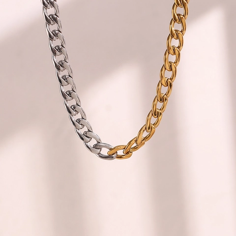 Zweifarbige Gold Und Silber Edelstahl Panzerkette Für Damen Gespleißte Kette Hip Hop Mode Halsschmuck Geschenk