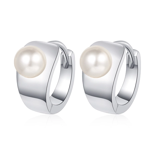 Elegant Copper Artificial Pearl Hoop Earrings For Women Minimalist White Gold Plated Geometric Ear Jewelry Daily Accessory