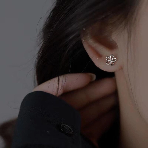 Orecchini A Lobo Fiore Con Perno In Argento Sterling 925 Minimalista Floreale Cavo Liscio Gioielli Eleganti Per Donne