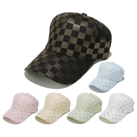 Cappello Da Baseball Con Motivo A Scacchi Oro Metallizzato Visiera Curva Regolabile Hip Hop Streetwear Unisex