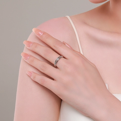 925 Sterling Silver Cross Ring For Women Sparkling Zircon Double Layer Beaded Band Geometric Trendy Jewelry Gift