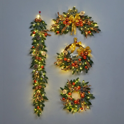 Weihnachts Kranz Girlande Teardrop Swag Mit Tannenzapfen Champagner Goldene Kugeln LED Lichter Für Festliche Haus Wand Dekoration