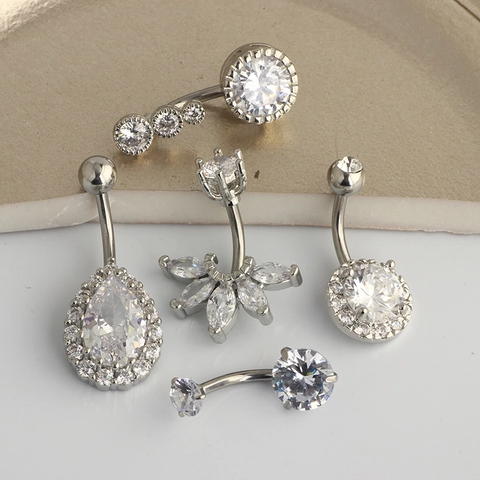 Edelstahl Strass Bauchnabelpiercings Luxus Pave Körperschmuck Für Damen Silber Roségold Piercing Schmuck