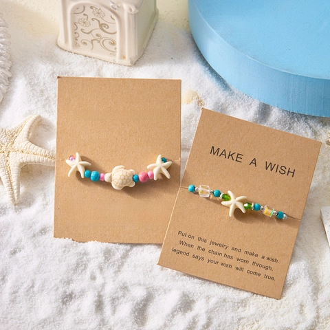 Bohemian Ozean Strand Seestern Meeresschildkröte Glasperlen Armband Für Damen Handgewebt Urlaub Wunsch Armband Schmuck Geschenk