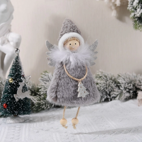Weihnachtsengel Hängeornament Plüsch Holzperlen Pailletten Flügel Deko Für Festlichen Baum Heimurlaub Party Dekor