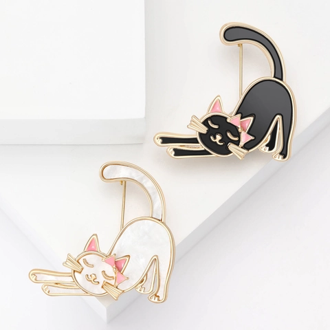 Broche De Gato Alfiler Para Mujeres Aleación Esmalte Estiramiento Dibujos Animados Animal Traje Chaqueta Joyería