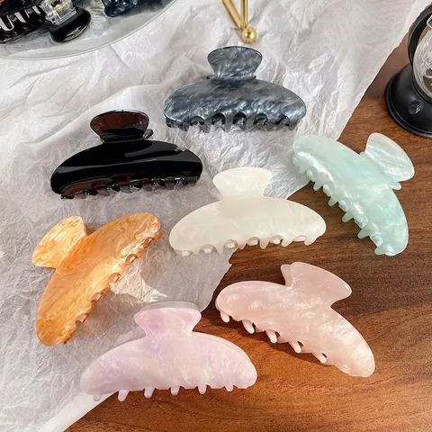 Haarklem Groot Acryl Marmer Patroon Kunstparelmoer Afwerking Haai Clips Voor Vrouwen Dik Dun Haar Antislip Styling