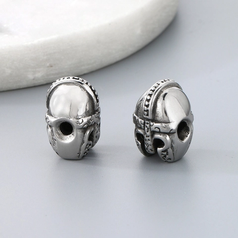 Cuentas Separadoras Casco Espartano De Acero Inoxidable Plata Retro Estilo Vikingo Perforado Para Hacer Joyas DIY