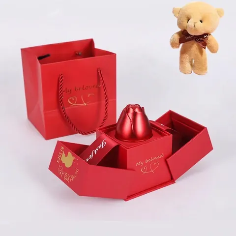 Jewelry Gift Box Packaging Case For Ring Necklace Earring Velvet Paper Box With Ribbon Bow Rose Flower Portable Bag