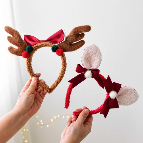 Christmas Headband Reindeer Antler Hair Clip Velvet Plush Festive Party Decoration Accessories For Kids Adults