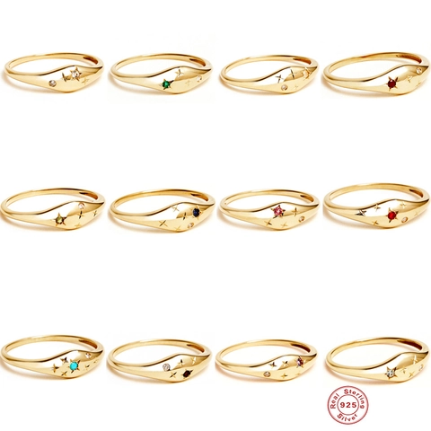 Anillo Sigillo Stella In Argento Sterling 925 Placcato Oro Zirconia Gioielli Zodiaco Celeste Per Donna Regalo Elegante