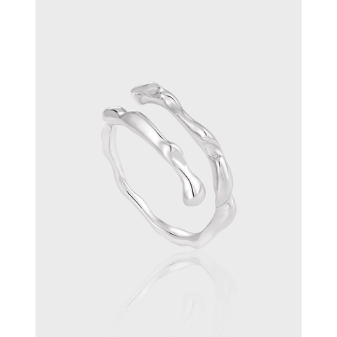 Doppelschichtiger S925 Sterlingsilber Ring Für Damen Unregelmäßiges Flüssigmetall Minimalistischer Verstellbarer Offener Fingerring