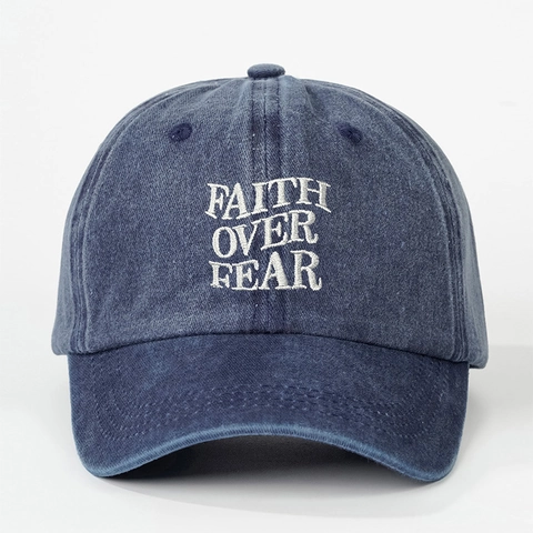 Baseball Cap Washed Cotton Faith Over Fear Embroidery Vintage Adjustable Sun Protection Casual Outdoor Hat