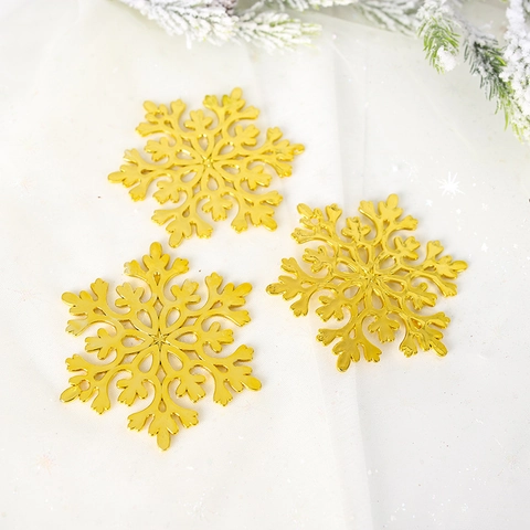 Ornements Suspendus Flocon De Neige Noël Plastique Finition Métallique Décoration Sapin Fête Maison Brillant Évidé