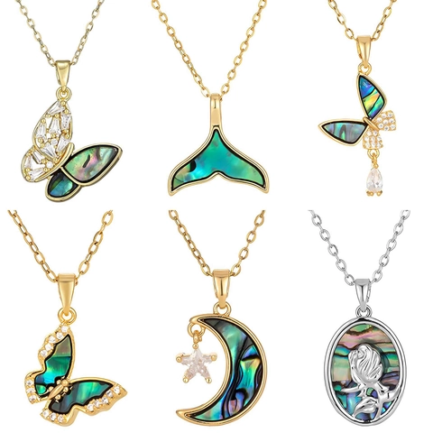 Titaniumstaal Schelp Vlinder Maan Ster Hanger Ketting Voor Vrouwen Elegant Goud Zilver Verguld Strass Sleutelbeen Ketting Sieraden