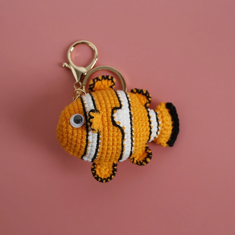 Porte-Clés Crochet Poisson-Clown Tricoté À La Main Charme De Sac Animal Mignon