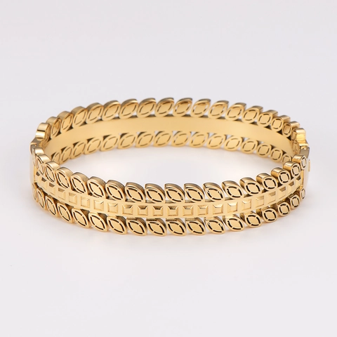 Bracciale Rigido Oro Vintage Acciaio Inossidabile 304 Motivo Foglia Cavo Geometrico Chiusura Bracciale Per Donna Gioielli Minimalisti