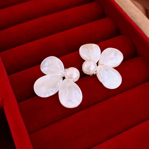 Pendientes De Botón Florales Con Imitación De Nácar Y Perla Artificial Poste De Plata De Ley 925 Joyería Elegante Y Versátil