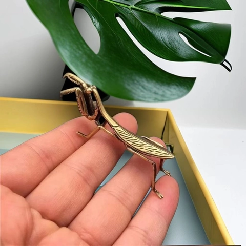 Figura De Mantis De Latón Vintage Miniatura Ornamento De Escritorio Té Mascota Insecto Decorativo Artesanía