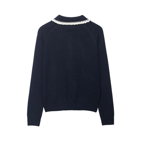 Cardigan In Maglia Donna Colletto Peter Pan Bordo In Pizzo Uncinetto Maniche Lunghe Bottoni Morbido Stile Dolce