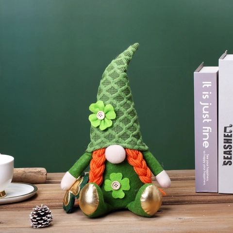 St. Patricks Day Gnome Plüsch Gesichtlose Puppen Dekoration Mit Kleeblatt Grün Irisches Festival Schreibtisch Ornamente Handarbeit