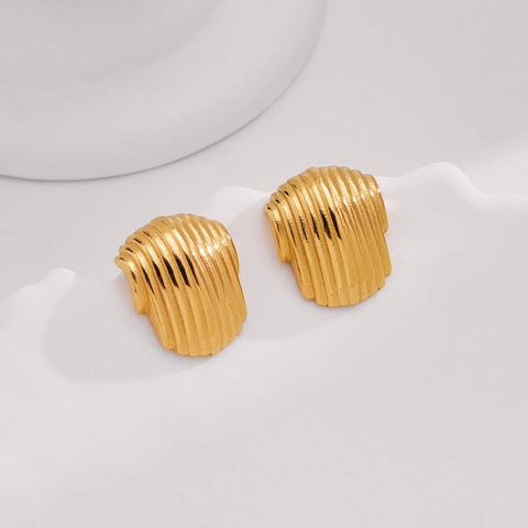 Boucles d'Oreilles Clous Rayées en Acier Inoxydable pour Femmes Minimaliste Géométrique Or Électroplaqué Accessoires Bijoux de Luxe