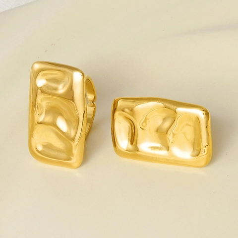 Minimalistischer 304 Edelstahl Unregelmäßiger Hammermuster Verstellbarer Ring Mode Geometrischer Wellenförmiger Fingerring Damen
