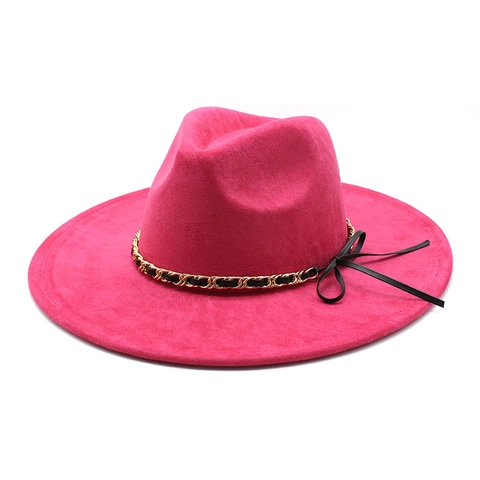 Cappello Fedora A Tesa Larga Donna E Uomo Jazz In Feltro Vintage Con Catena In Metallo E Decorazione Con Fiocco