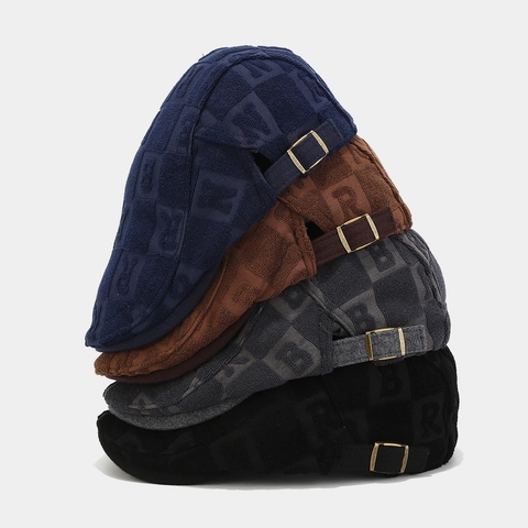Flat Cap Retro Cotton Letter Pattern Adjustable Short Brim Vintage British Style Beret For Men Women Casual Accessory